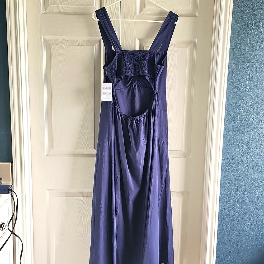NWT Stitchdrop Bae Shore Sleeveless Midi Dress Flared Smocked Back BLUE Large - Picture 11 of 12